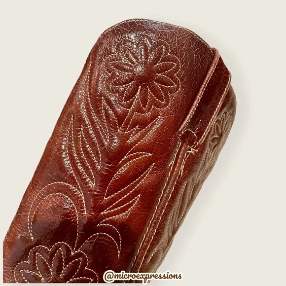 RARE 1960s Frye Vintage Embroider Brown Campus Western Cowboy Floral Stitch Boot - Picture 9 of 15